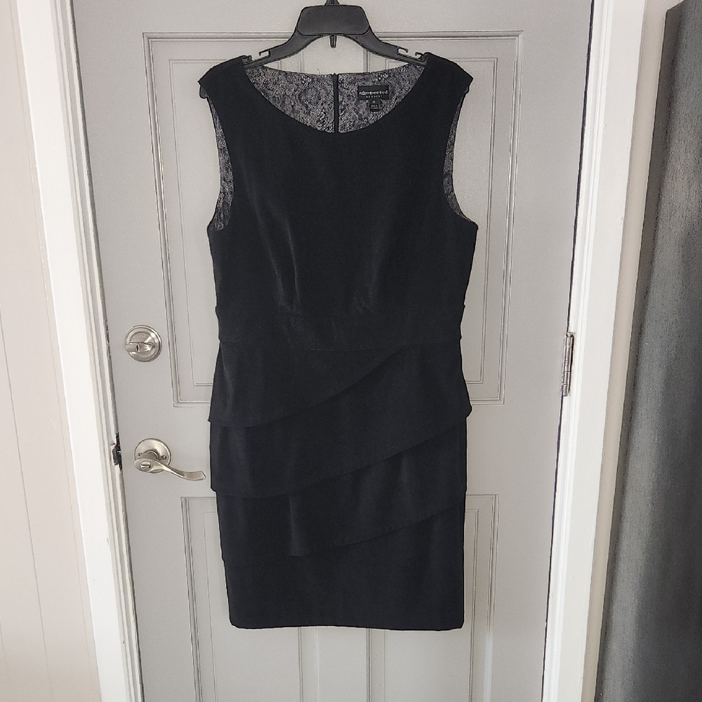 Connected Apparel Black Suede Tiered Mini Dress Sz. 16